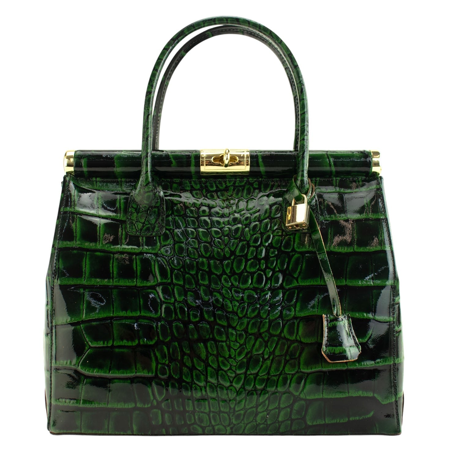 Bolso de mano en Piel Pregato Classic Special Croc Verde - KimondoShop