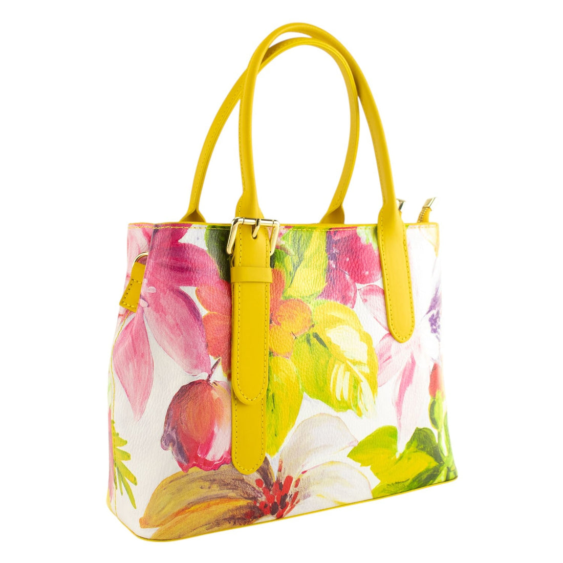 Bolso de mano Piel Pregato Serena Acuarela Tropical amarillo - KimondoShop