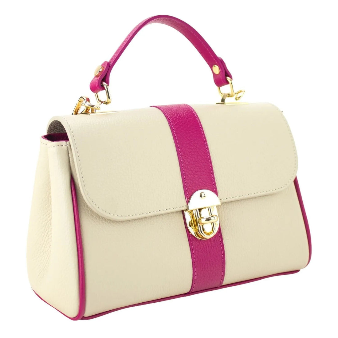 Bolso de Piel Pregato Idillio Bicolor Fucsia Beige - KimondoShop