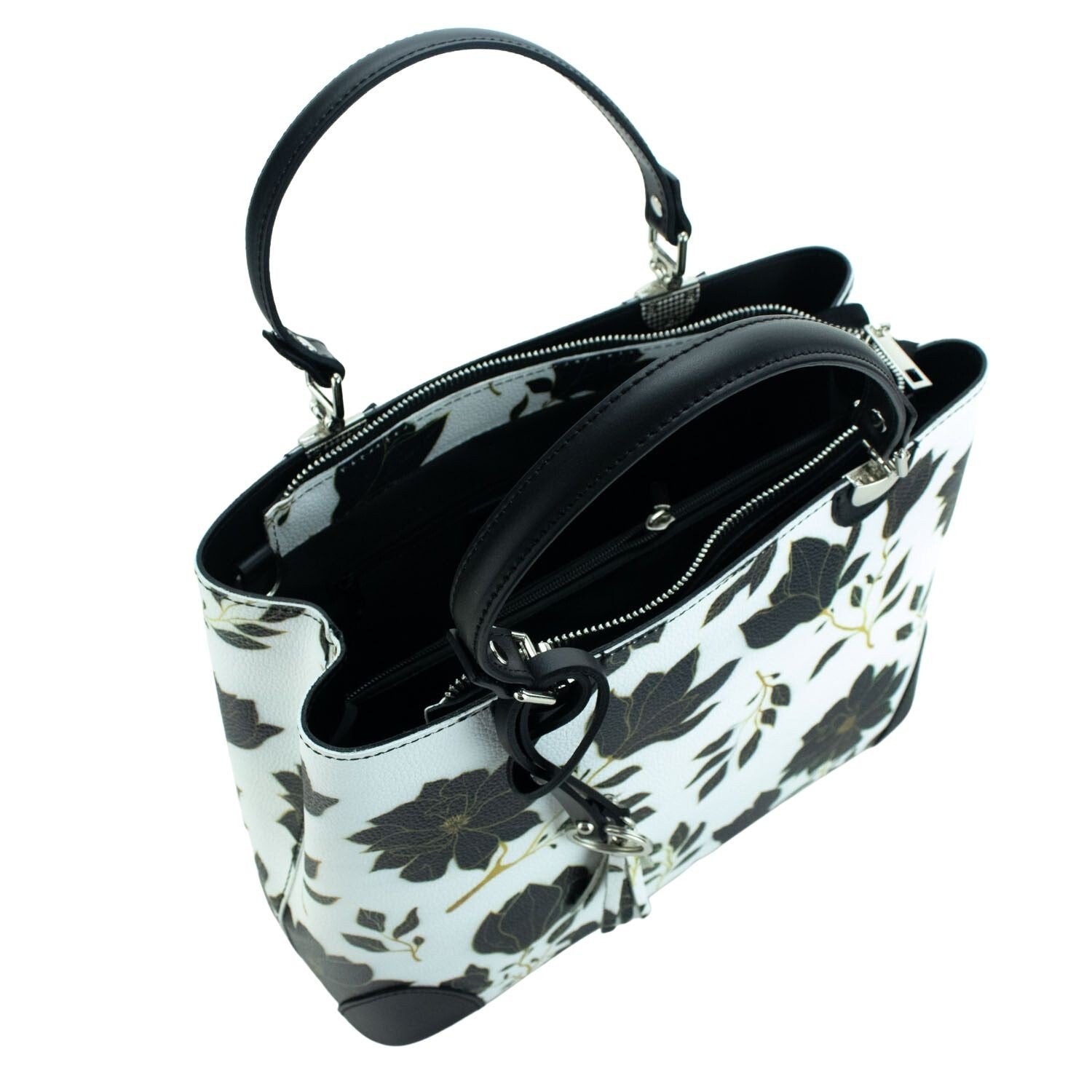 Bolso en piel Pregato Eleganza Fiori Neri Negro - KimondoShop