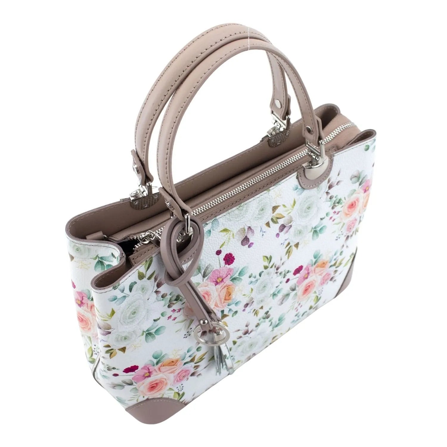 Bolso en piel Pregato Eleganza Floral Taupe - KimondoShop