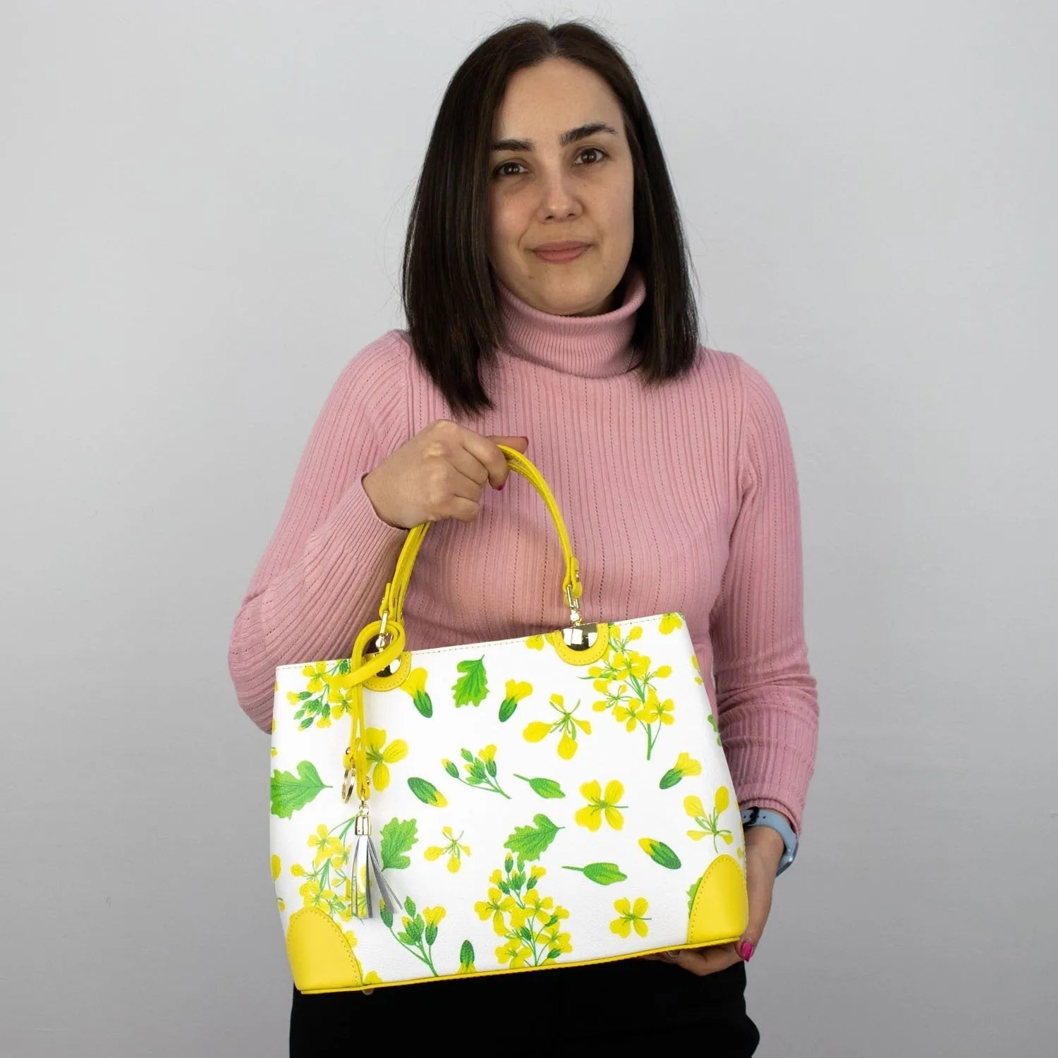 Bolso en piel Pregato Eleganza Flores amarillas - KimondoShop