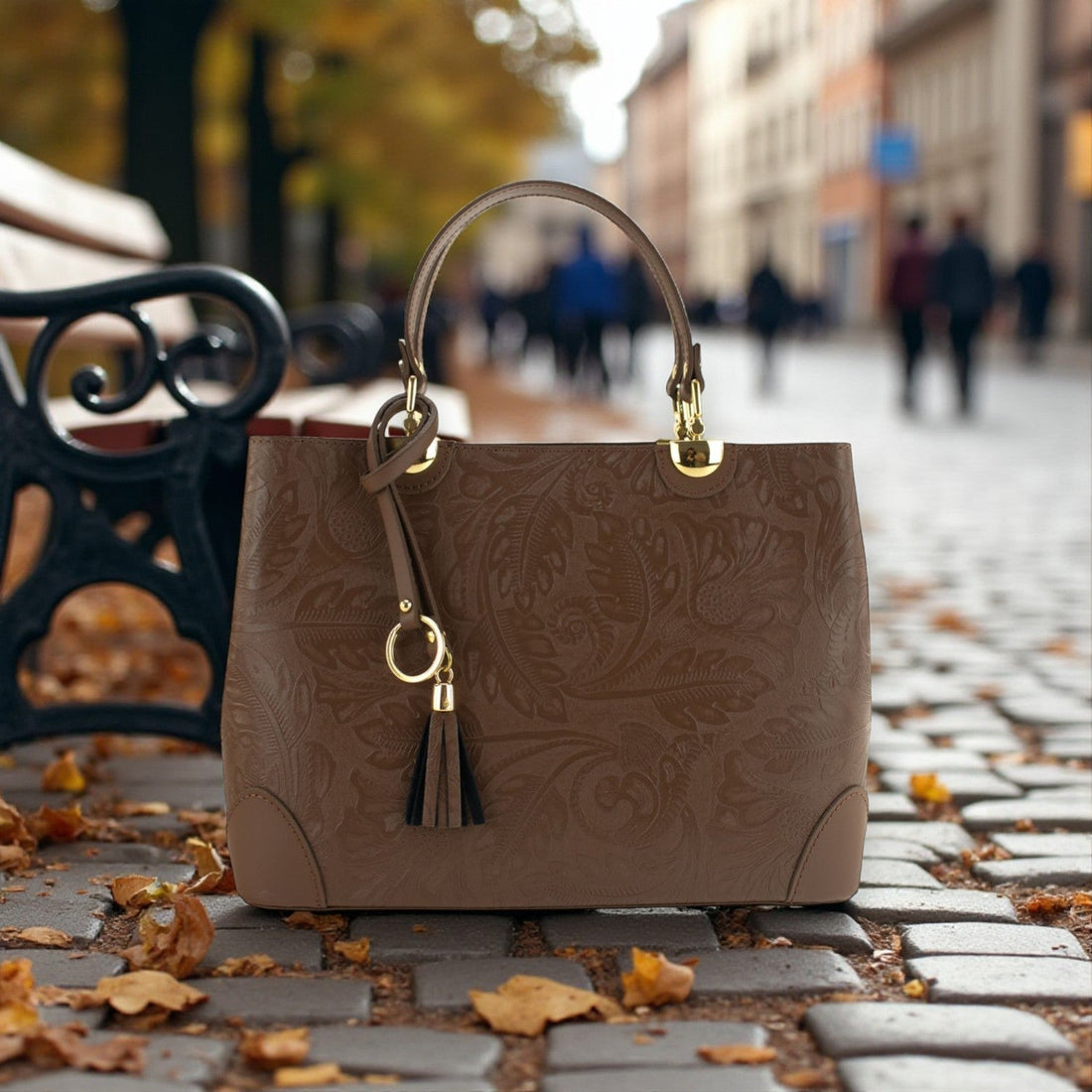 Bolso en piel Pregato Eleganza Grabado Marrón - KimondoShop