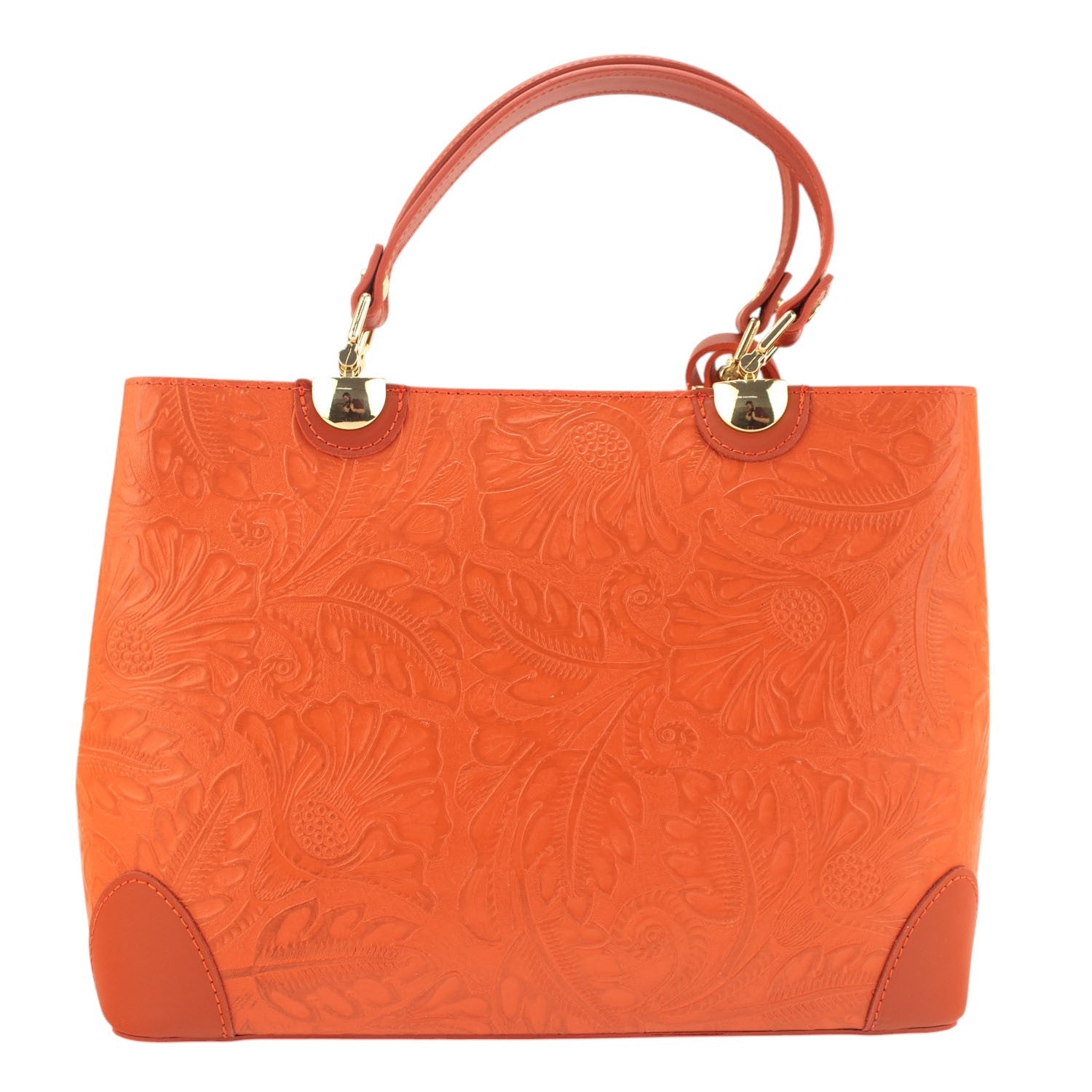 Bolso en piel Pregato Eleganza Grabado Naranja - KimondoShop