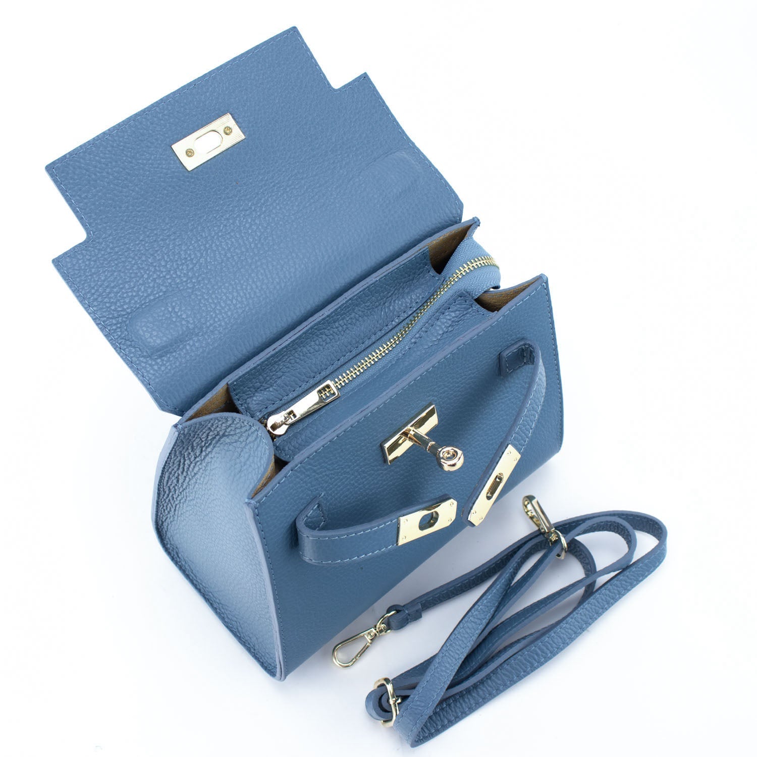 Bolso en Piel Pregato Latenza Azul Lavanda - KimondoShop