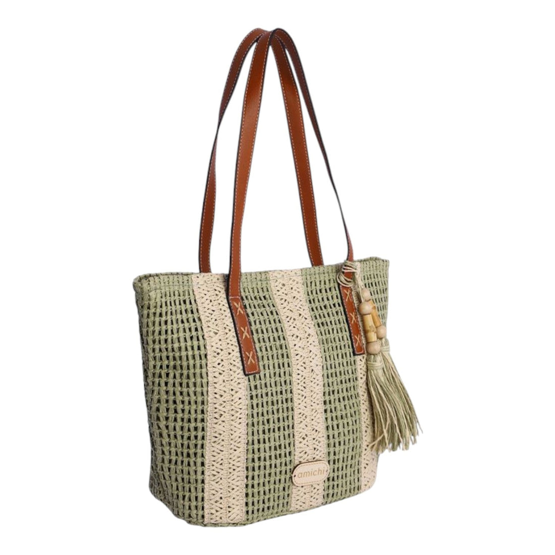 Bolso shopping Amichi rafia Wisp Kaki - KimondoShop