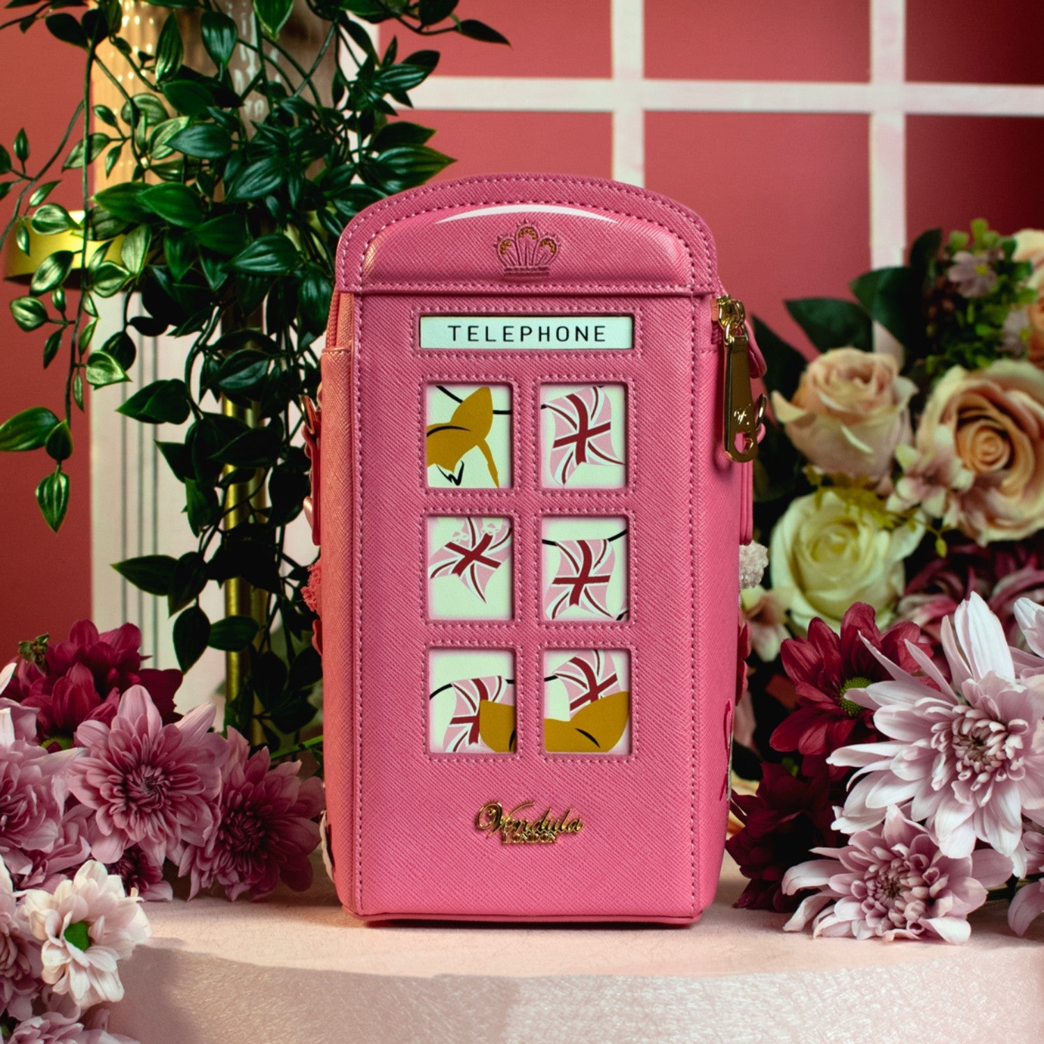 Bolso Telephone Box Vendula London Cats & Corgis Floral - Pink Ribbon Foundation - KimondoShop