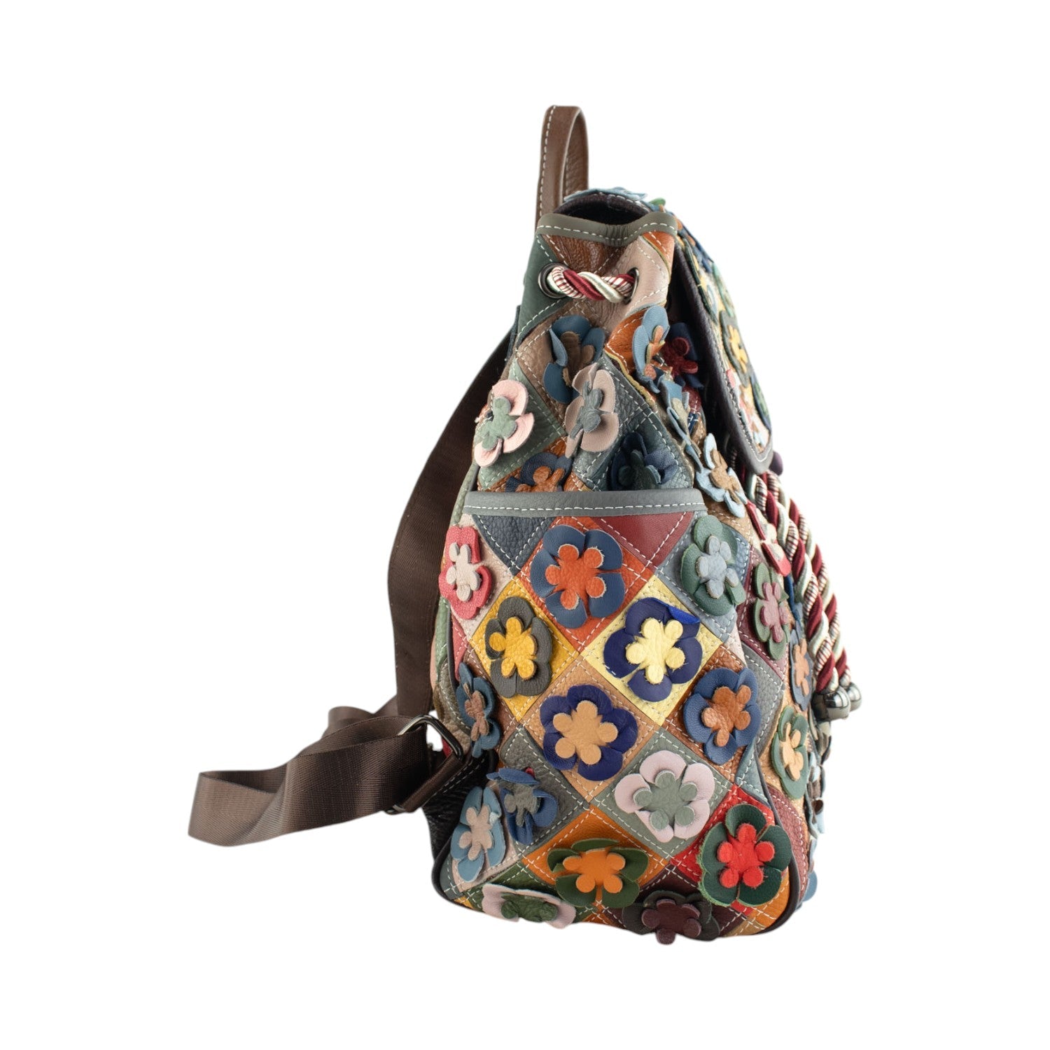 Mochila con solapa de Piel Pregato Mosaic Flower - KimondoShop