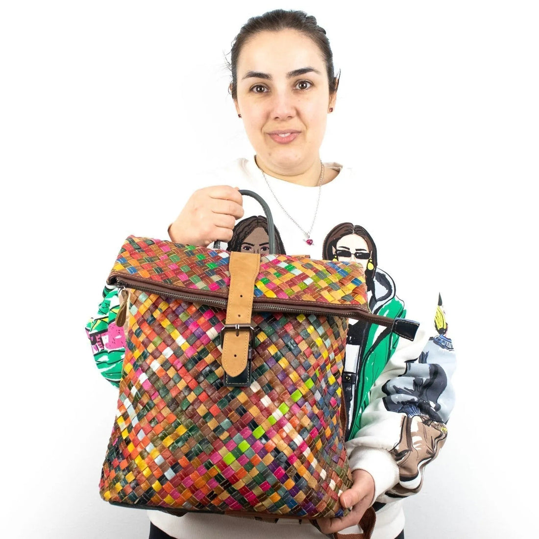 Mochila cuadrada con solapa de Piel Pregato Mosaic - KimondoShop