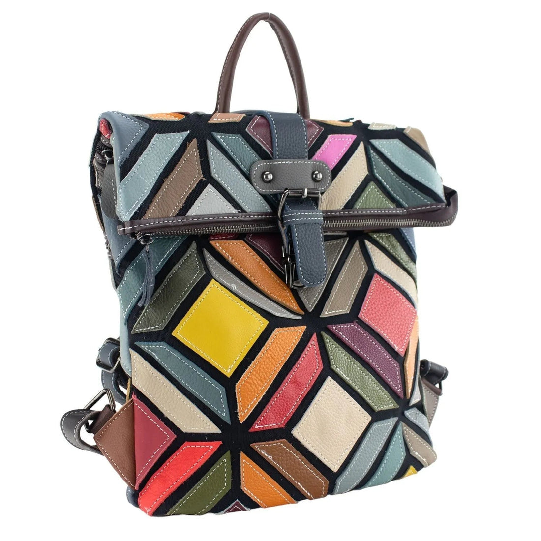 Mochila de Piel con broche Pregato Mosaic Geometric - KimondoShop